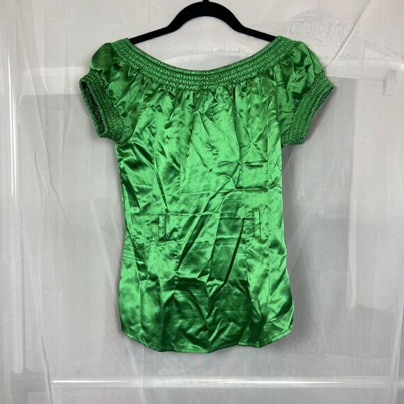 Vintage Charlotte Russe silk button down blouse y2k kelly green small stretch - Picture 8 of 8